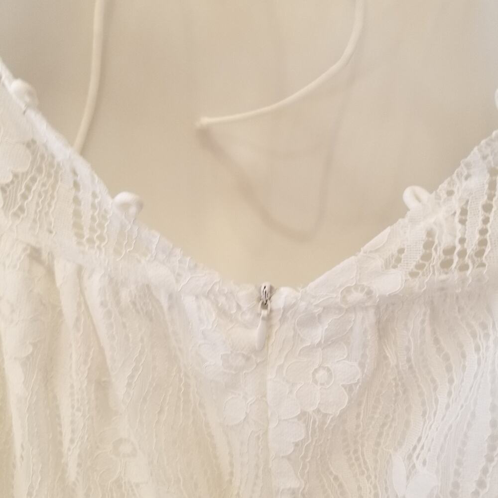 White Mini Dress Lace Spaghetti Strap Backless Sexy Summer Size‎ XL - Picture 15 of 16